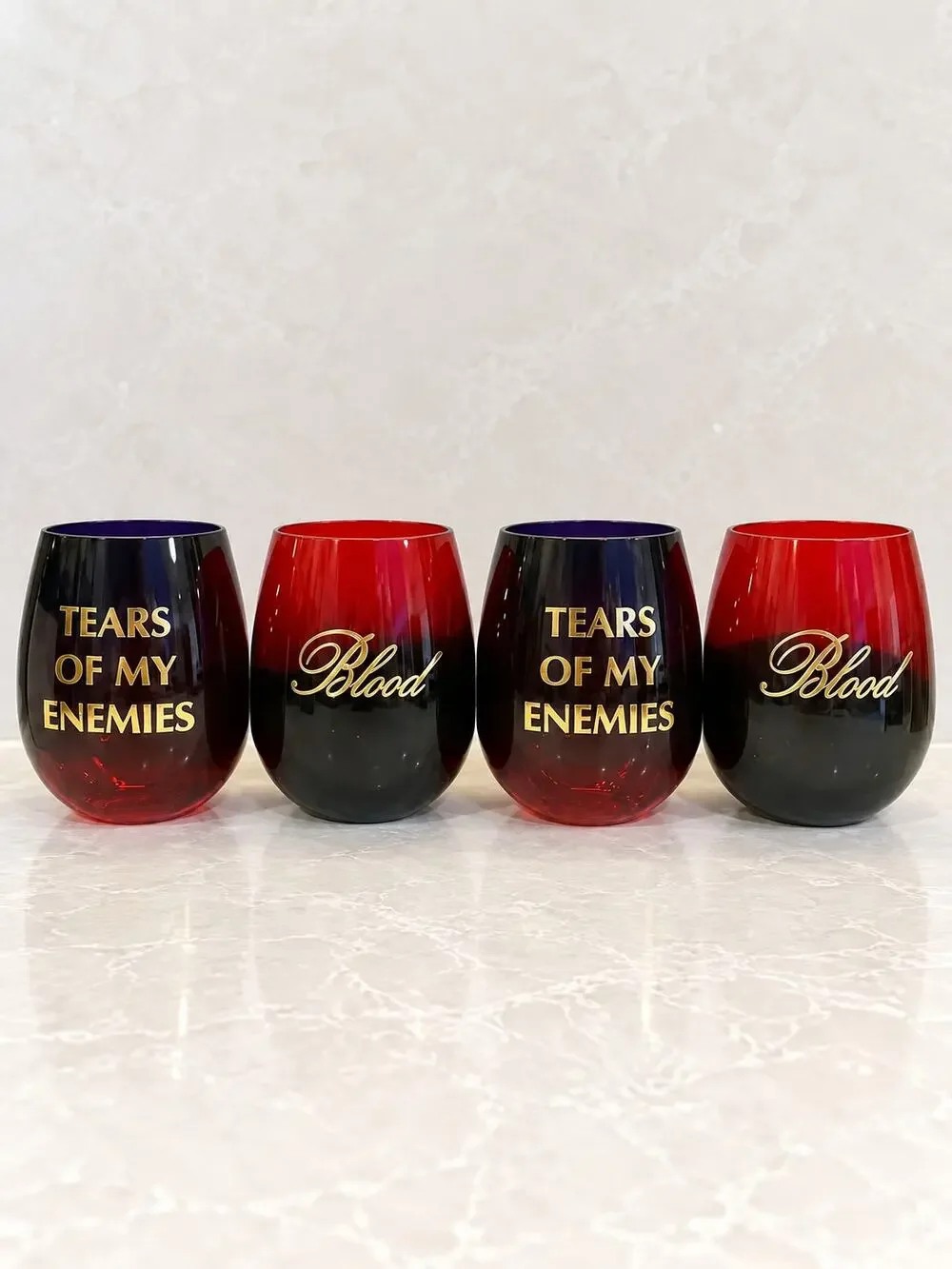 Halloween Ombre Stemless Drinkware Glasses Set of 4 Blood Tear